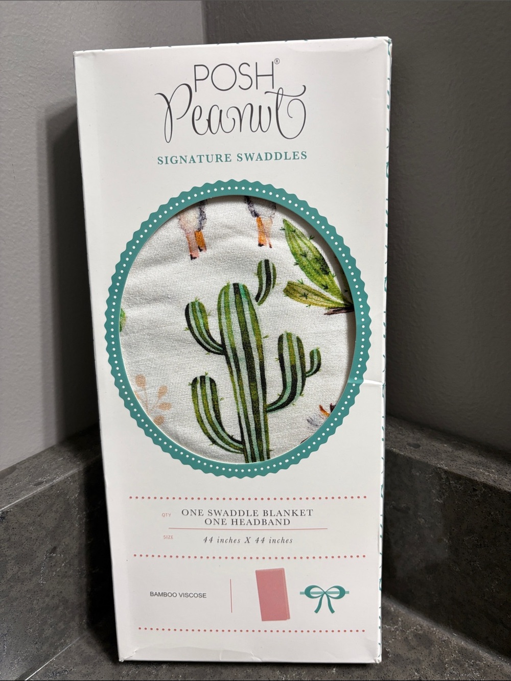 Posh Peanut Green Cactus Print Swaddle Blanket and Headbanf